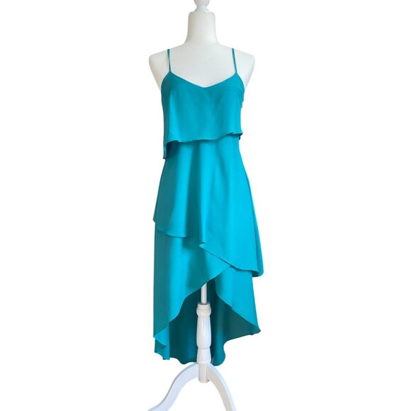 BCBG High-Low Asymmetrical Tiered Maxi Dress Teal Size XS y2k - Picture 1 of 5